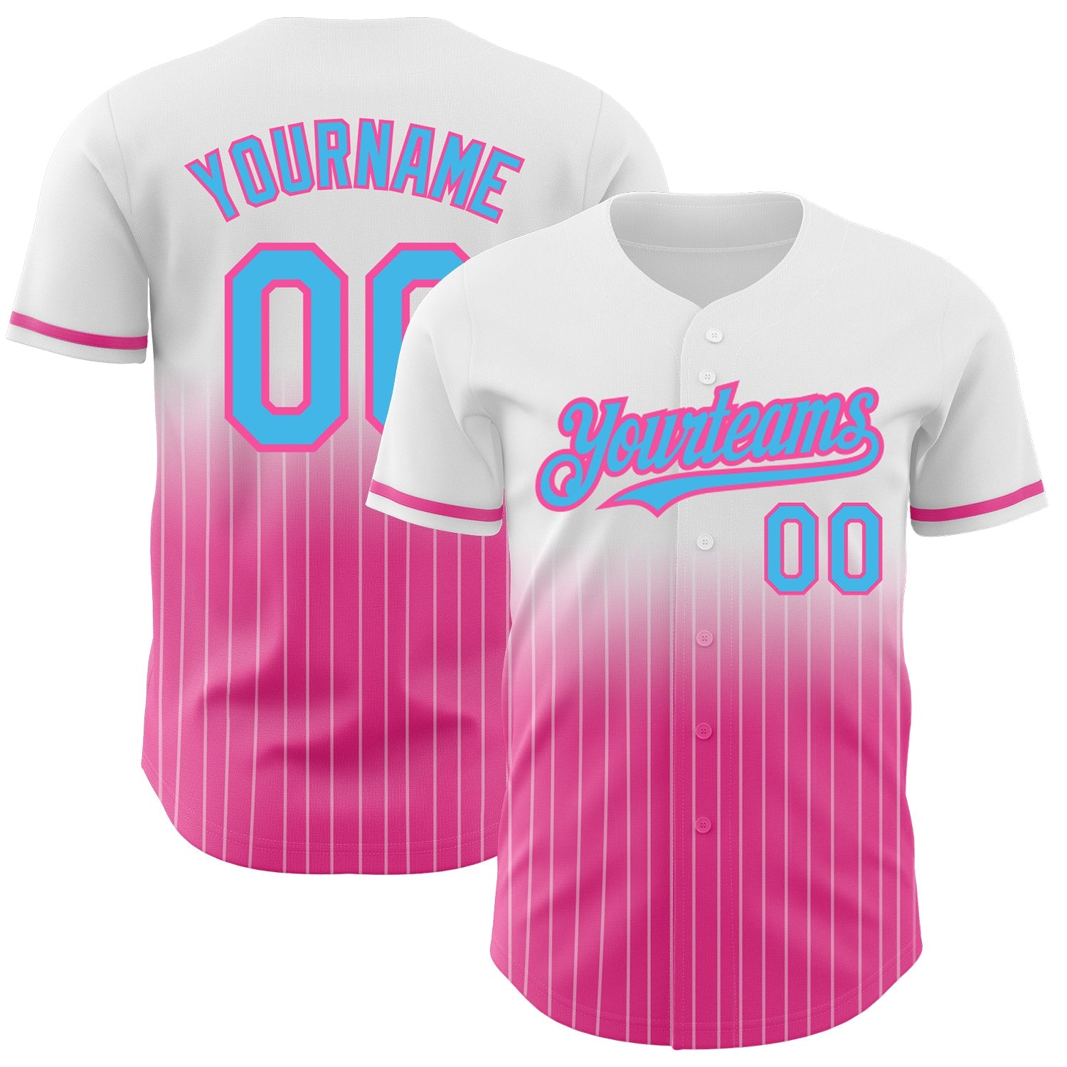 Custom White Pinstripe Sky Blue-Pink Authentic Fade Fashion Baseball Jersey - Sky-Custom