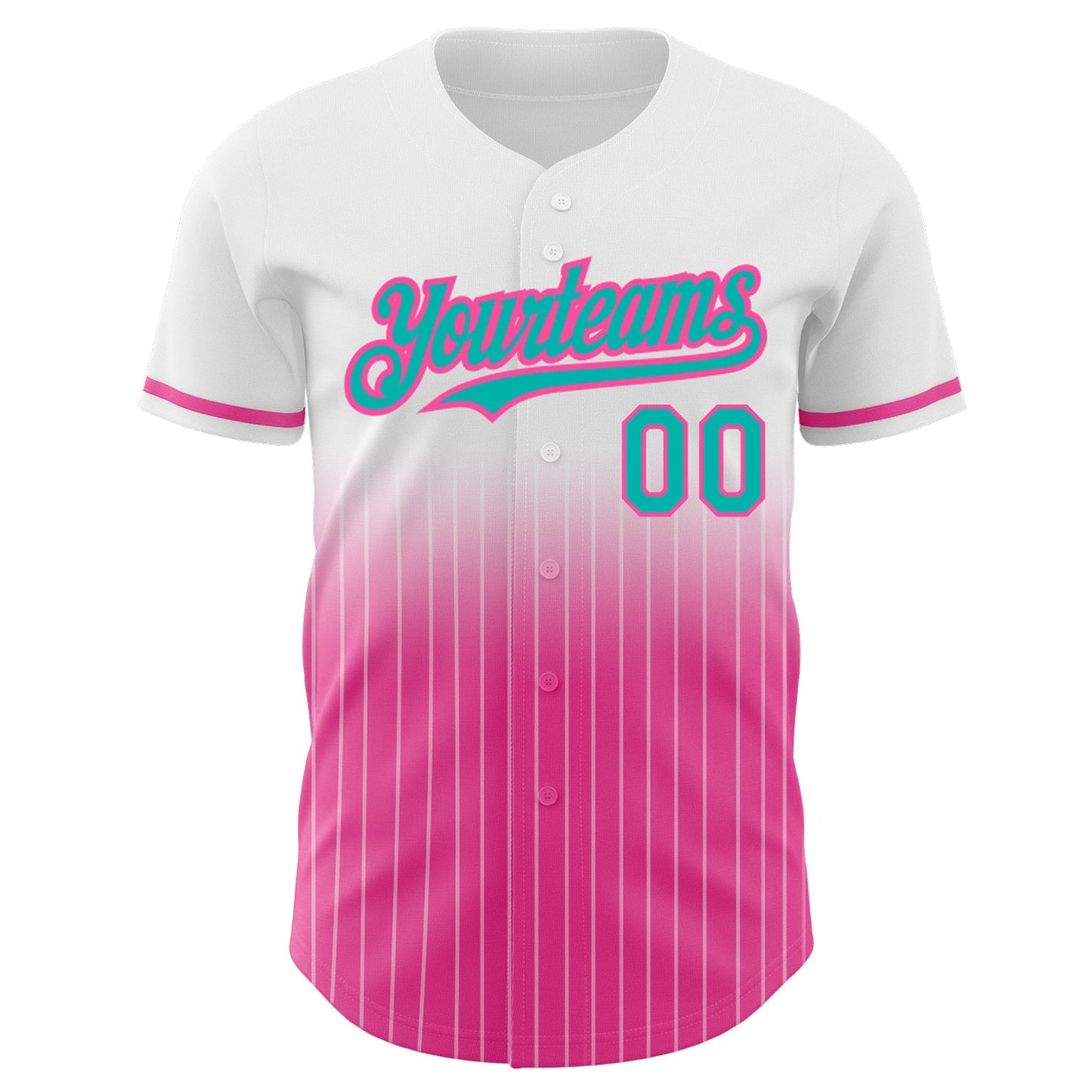 Custom White Pinstripe Aqua-Pink Authentic Fade Fashion Baseball Jersey - Sky-Custom