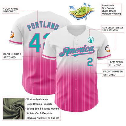 Custom White Pinstripe Aqua-Pink Authentic Fade Fashion Baseball Jersey - Sky-Custom