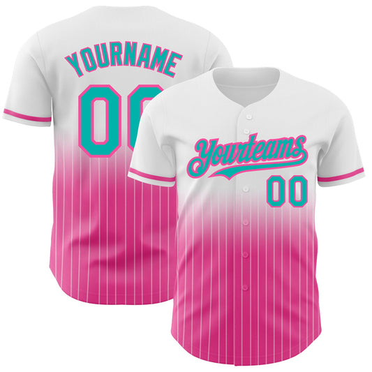 Custom White Pinstripe Aqua-Pink Authentic Fade Fashion Baseball Jersey - Sky-Custom