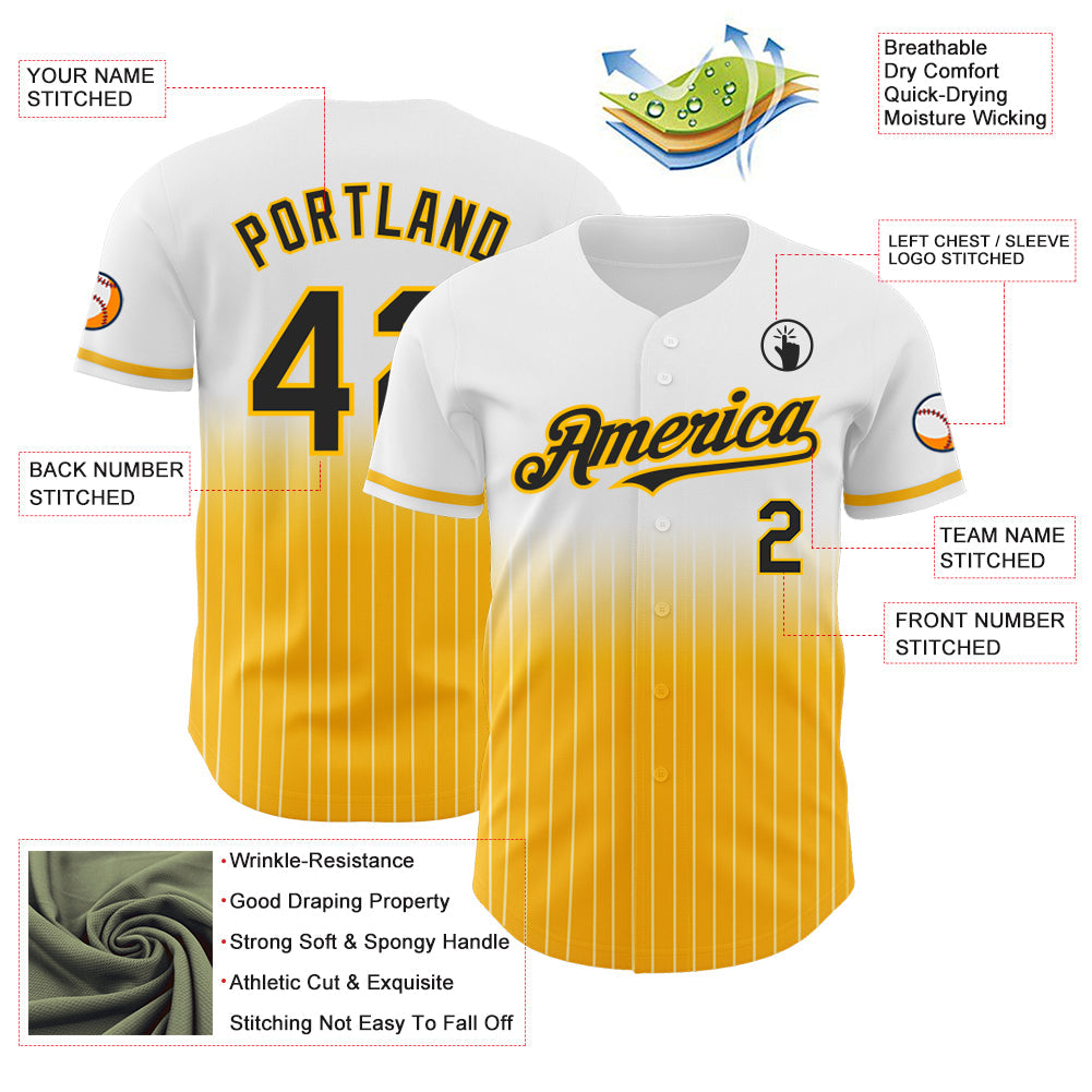 Custom White Pinstripe Black-Gold Authentic Fade Fashion Baseball Jersey - Sky-Custom