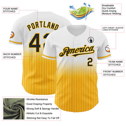Custom White Pinstripe Black-Gold Authentic Fade Fashion Baseball Jersey - Sky-Custom