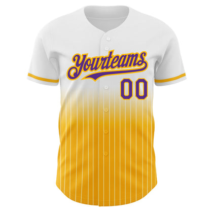 Custom White Pinstripe Purple-Gold Authentic Fade Fashion Baseball Jersey - Sky-Custom