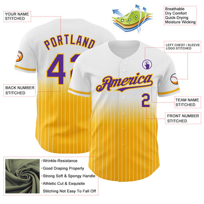 Custom White Pinstripe Purple-Gold Authentic Fade Fashion Baseball Jersey - Sky-Custom