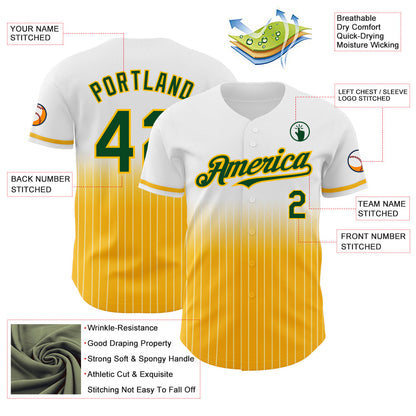 Custom White Pinstripe Green-Gold Authentic Fade Fashion Baseball Jersey - Sky-Custom