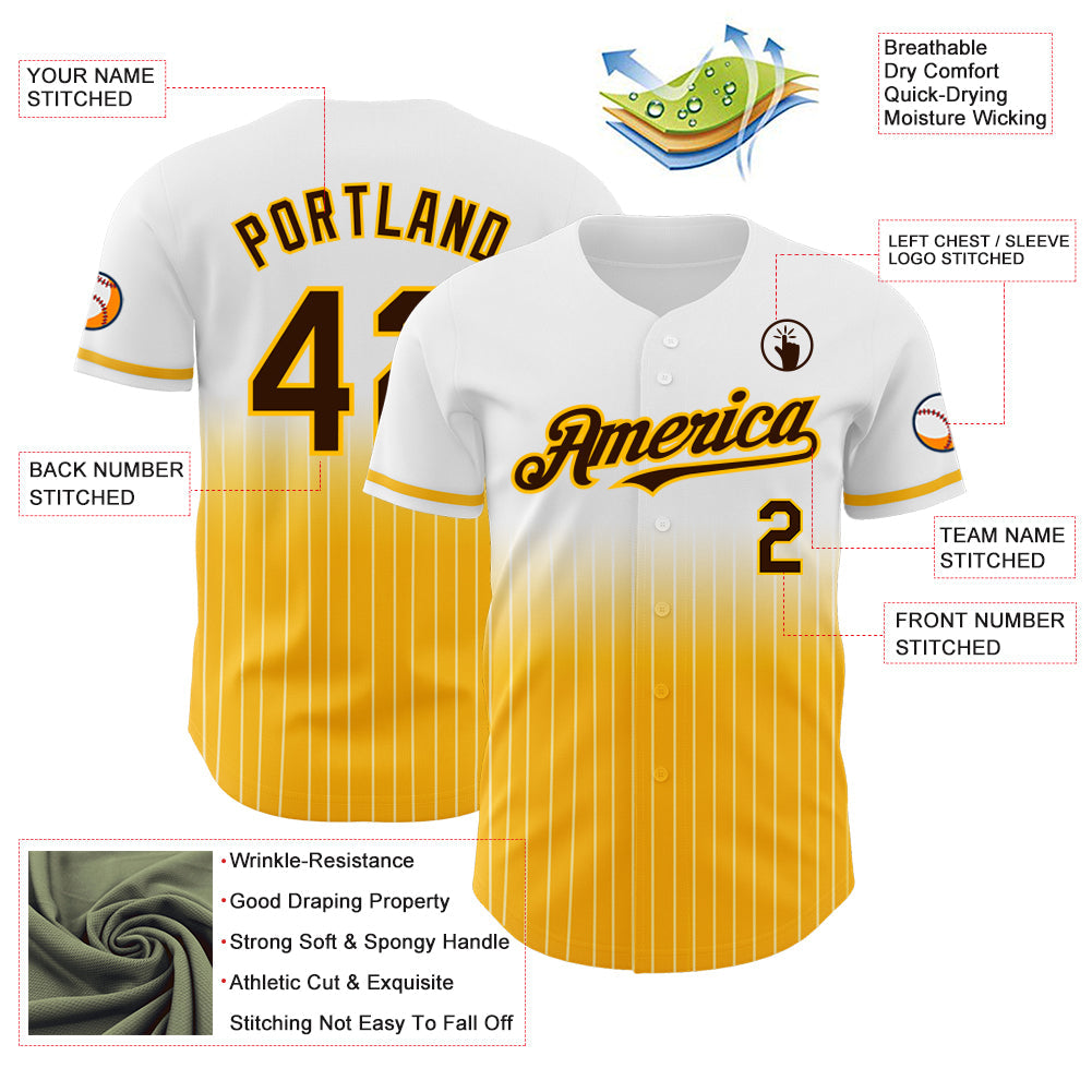 Custom White Pinstripe Brown-Gold Authentic Fade Fashion Baseball Jersey - Sky-Custom