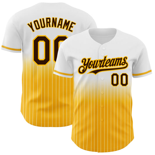 Custom White Pinstripe Brown-Gold Authentic Fade Fashion Baseball Jersey - Sky-Custom