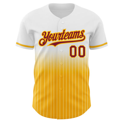 Custom White Pinstripe Crimson-Gold Authentic Fade Fashion Baseball Jersey - Sky-Custom