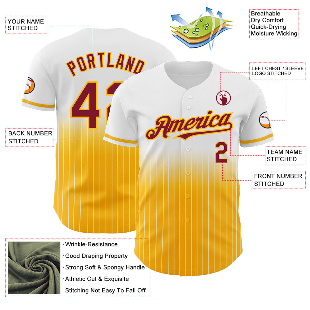 Custom White Pinstripe Crimson-Gold Authentic Fade Fashion Baseball Jersey - Sky-Custom