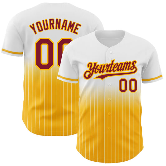 Custom White Pinstripe Crimson-Gold Authentic Fade Fashion Baseball Jersey - Sky-Custom