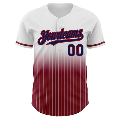 Custom White Pinstripe Navy-Crimson Authentic Fade Fashion Baseball Jersey - Sky-Custom