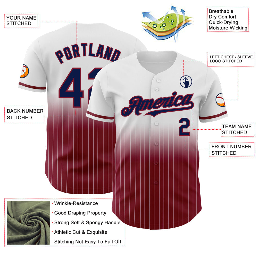 Custom White Pinstripe Navy-Crimson Authentic Fade Fashion Baseball Jersey - Sky-Custom