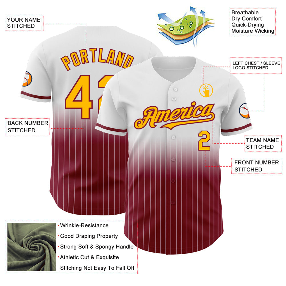 Custom White Pinstripe Gold-Crimson Authentic Fade Fashion Baseball Jersey - Sky-Custom