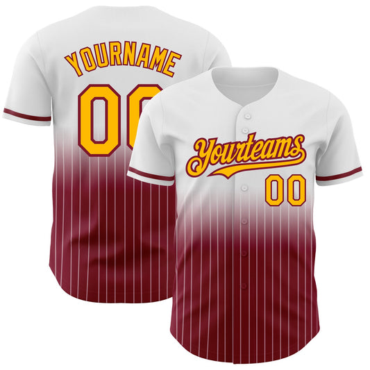 Custom White Pinstripe Gold-Crimson Authentic Fade Fashion Baseball Jersey - Sky-Custom