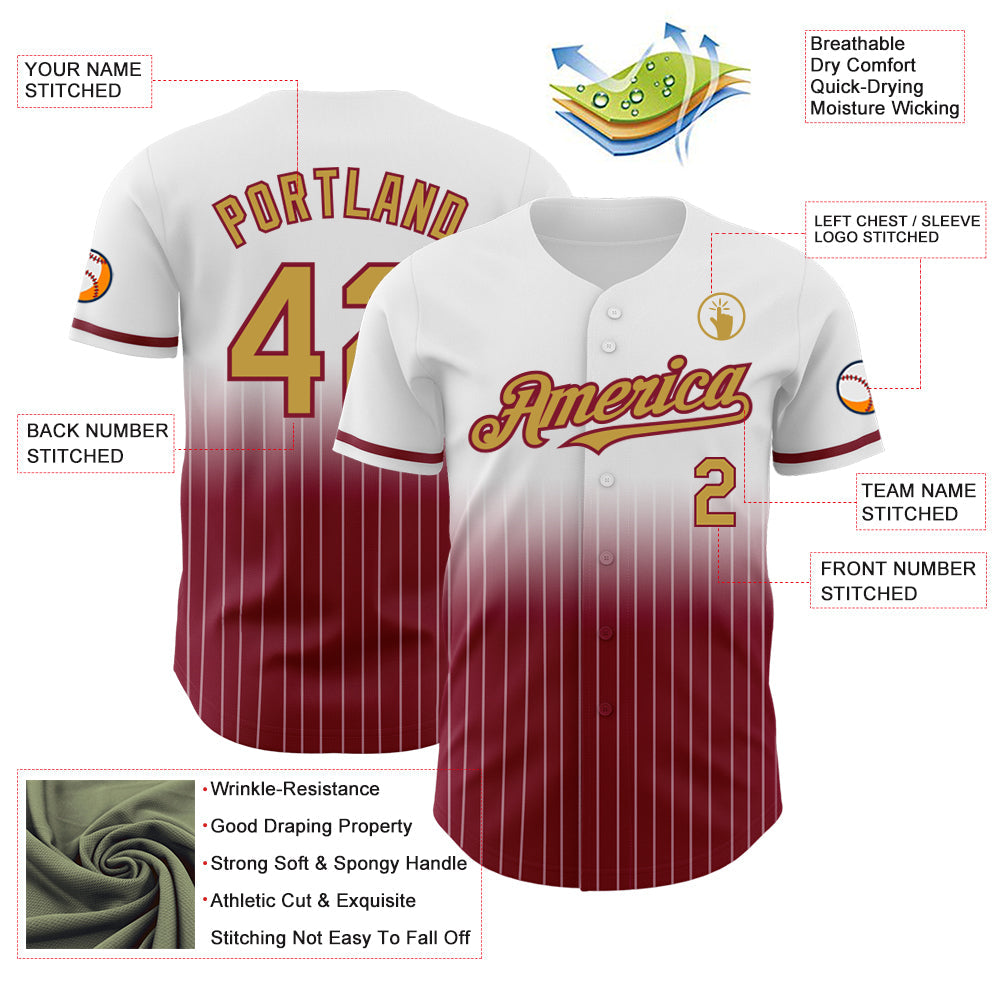 Custom White Pinstripe Old Gold-Crimson Authentic Fade Fashion Baseball Jersey - Sky-Custom