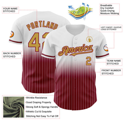 Custom White Pinstripe Old Gold-Crimson Authentic Fade Fashion Baseball Jersey - Sky-Custom