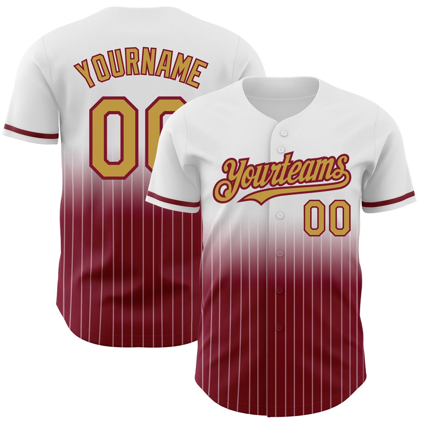 Custom White Pinstripe Old Gold-Crimson Authentic Fade Fashion Baseball Jersey - Sky-Custom