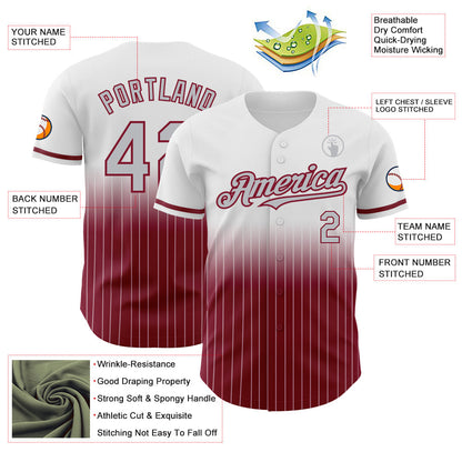 Custom White Pinstripe Gray-Crimson Authentic Fade Fashion Baseball Jersey - Sky-Custom