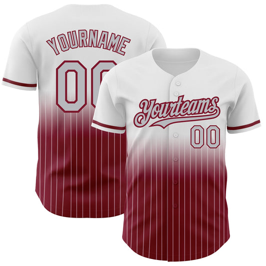 Custom White Pinstripe Gray-Crimson Authentic Fade Fashion Baseball Jersey - Sky-Custom