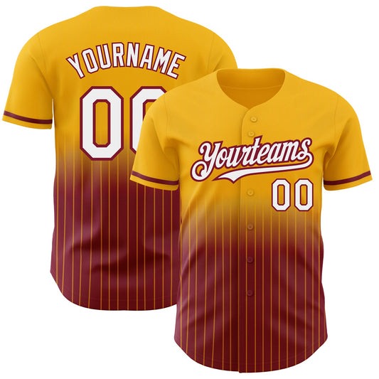 Custom Gold Pinstripe White-Crimson Authentic Fade Fashion Baseball Jersey - Sky-Custom