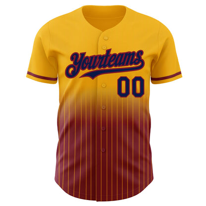 Custom Gold Pinstripe Navy-Crimson Authentic Fade Fashion Baseball Jersey - Sky-Custom