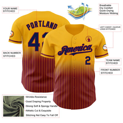 Custom Gold Pinstripe Navy-Crimson Authentic Fade Fashion Baseball Jersey - Sky-Custom