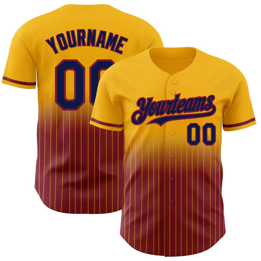 Custom Gold Pinstripe Navy-Crimson Authentic Fade Fashion Baseball Jersey - Sky-Custom