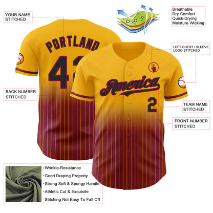 Custom Gold Pinstripe Black-Crimson Authentic Fade Fashion Baseball Jersey - Sky-Custom