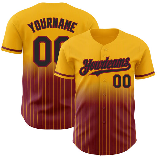 Custom Gold Pinstripe Black-Crimson Authentic Fade Fashion Baseball Jersey - Sky-Custom