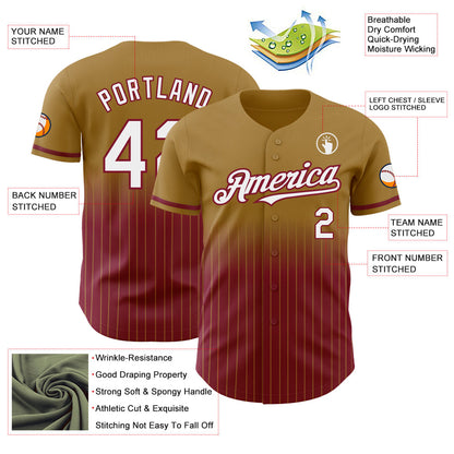 Custom Old Gold Pinstripe White-Crimson Authentic Fade Fashion Baseball Jersey - Sky-Custom