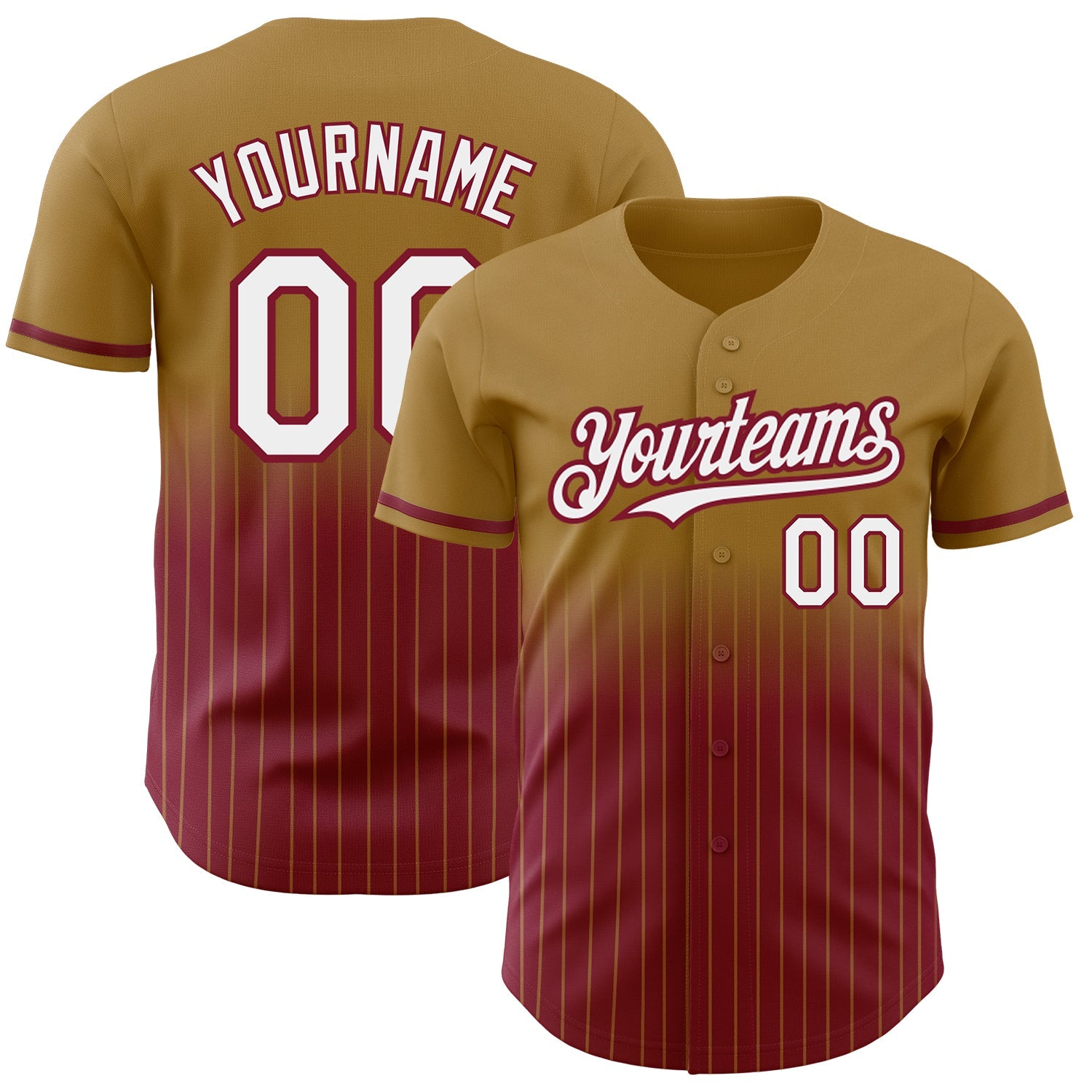 Custom Old Gold Pinstripe White-Crimson Authentic Fade Fashion Baseball Jersey - Sky-Custom