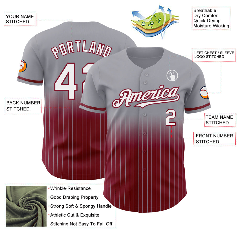 Custom Gray Pinstripe White-Crimson Authentic Fade Fashion Baseball Jersey - Sky-Custom