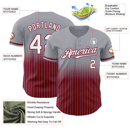 Custom Gray Pinstripe White-Crimson Authentic Fade Fashion Baseball Jersey - Sky-Custom
