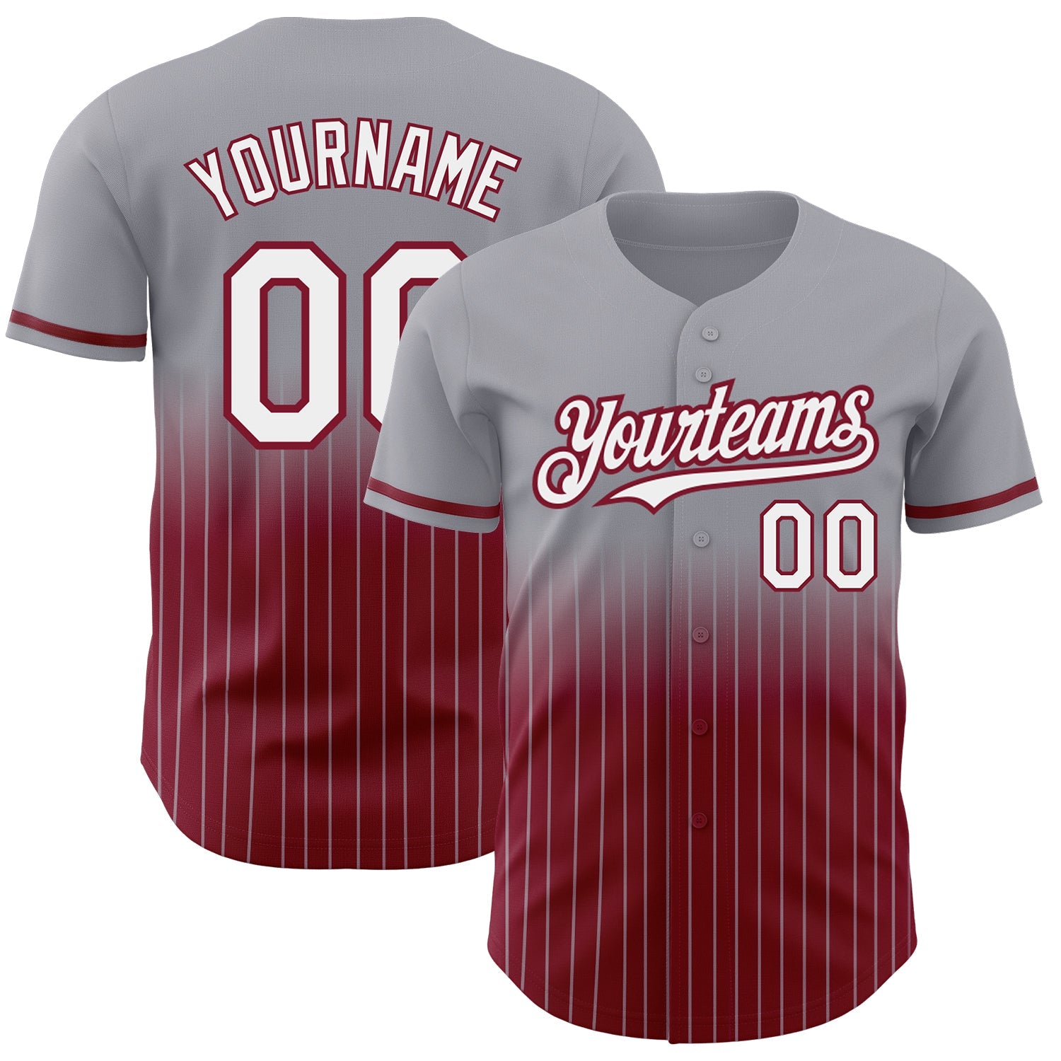 Custom Gray Pinstripe White-Crimson Authentic Fade Fashion Baseball Jersey - Sky-Custom