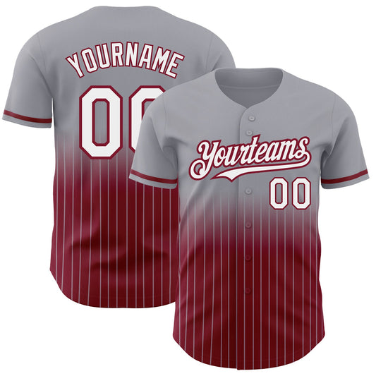 Custom Gray Pinstripe White-Crimson Authentic Fade Fashion Baseball Jersey - Sky-Custom