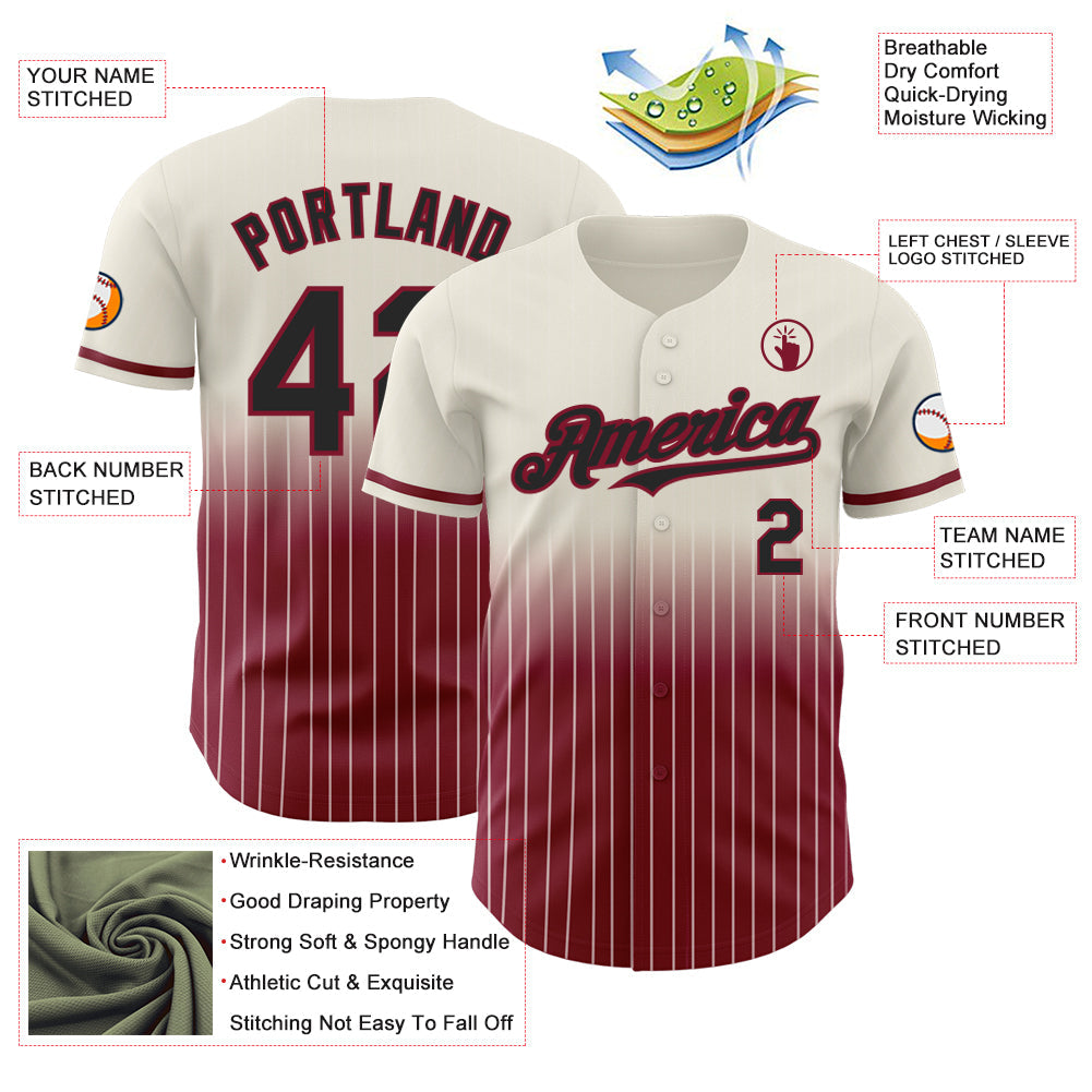 Custom Cream Pinstripe Black-Crimson Authentic Fade Fashion Baseball Jersey - Sky-Custom