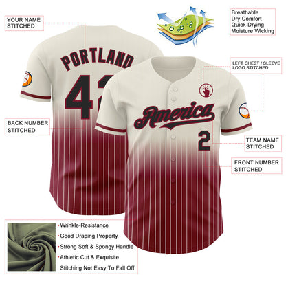 Custom Cream Pinstripe Black-Crimson Authentic Fade Fashion Baseball Jersey - Sky-Custom