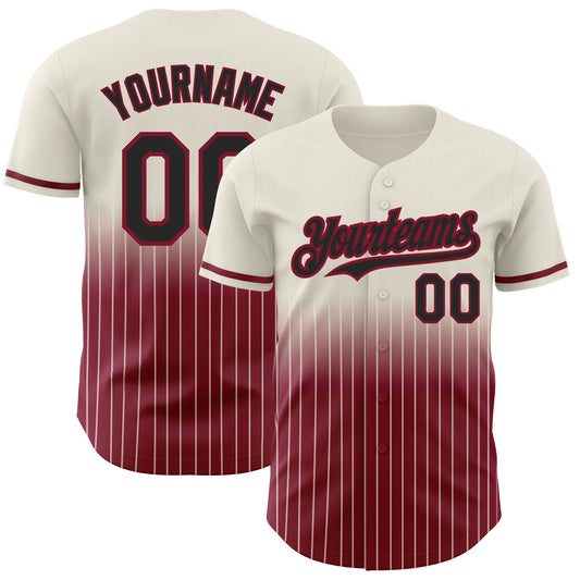 Custom Cream Pinstripe Black-Crimson Authentic Fade Fashion Baseball Jersey - Sky-Custom