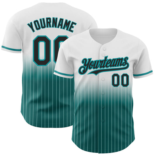 Custom White Pinstripe Black-Teal Authentic Fade Fashion Baseball Jersey - Sky-Custom