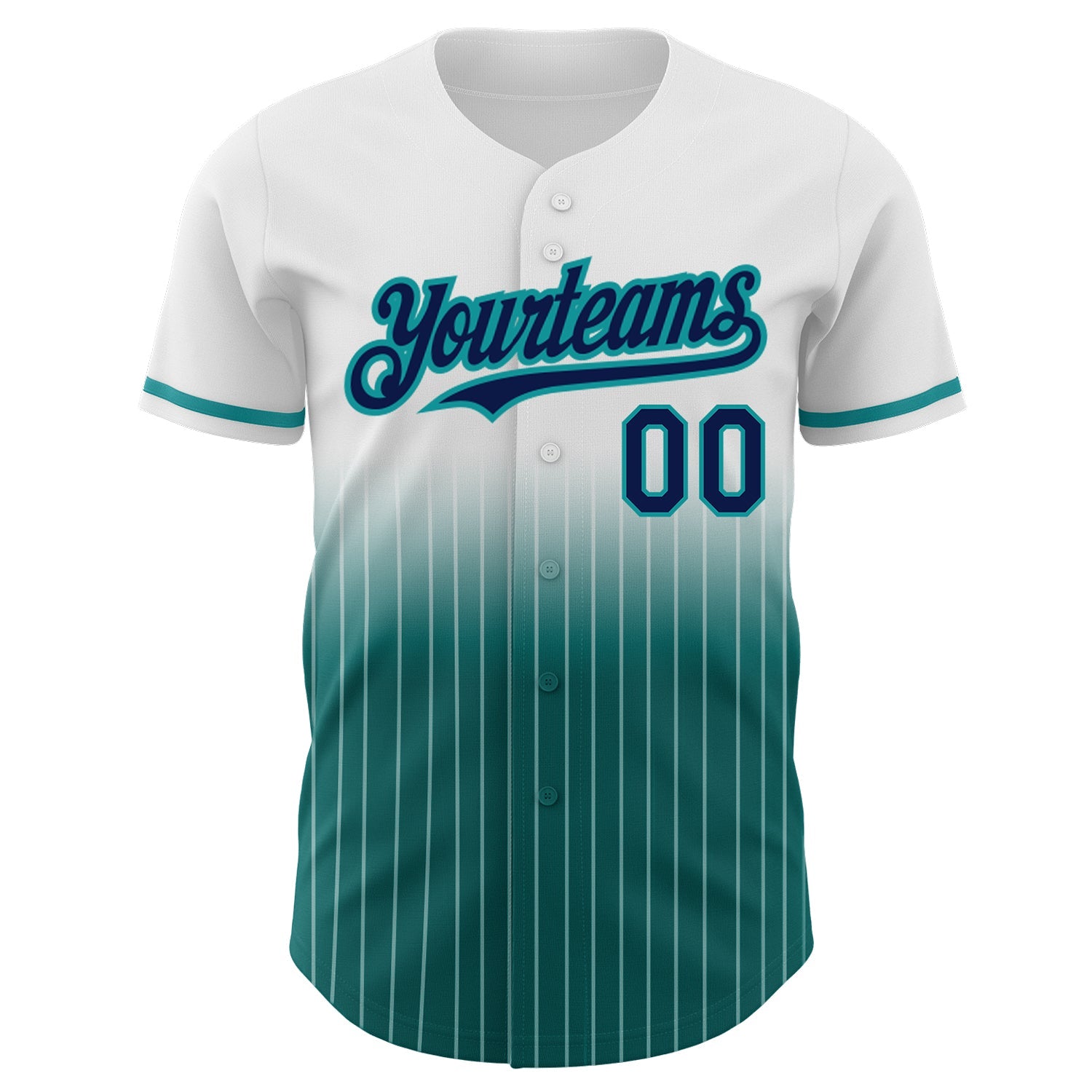 Custom White Pinstripe Navy-Teal Authentic Fade Fashion Baseball Jersey - Sky-Custom
