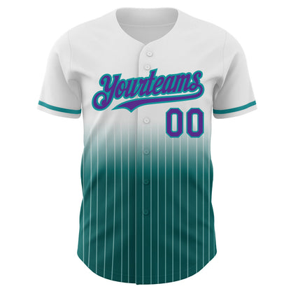 Custom White Pinstripe Purple-Teal Authentic Fade Fashion Baseball Jersey - Sky-Custom