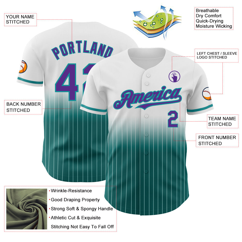 Custom White Pinstripe Purple-Teal Authentic Fade Fashion Baseball Jersey - Sky-Custom
