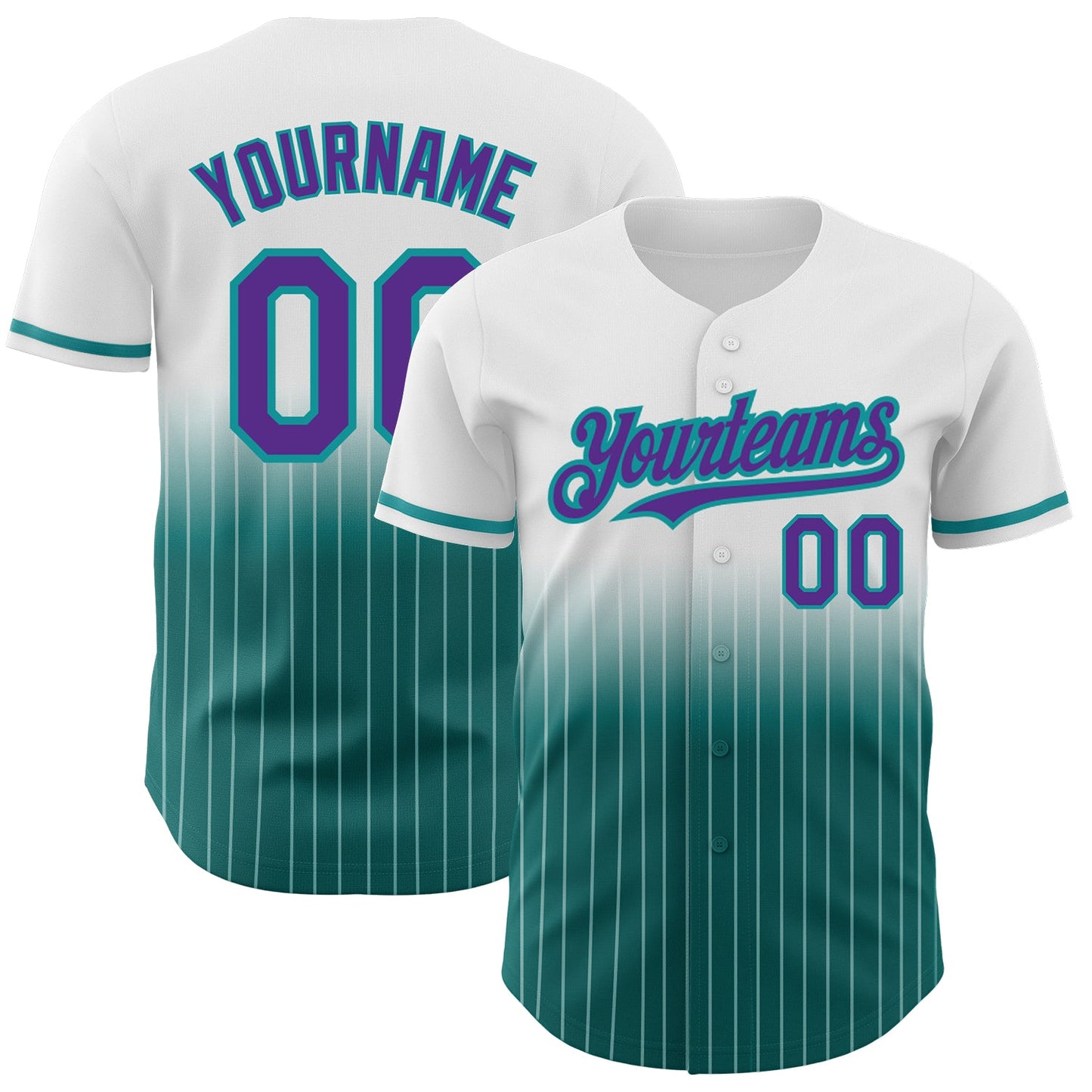 Custom White Pinstripe Purple-Teal Authentic Fade Fashion Baseball Jersey - Sky-Custom