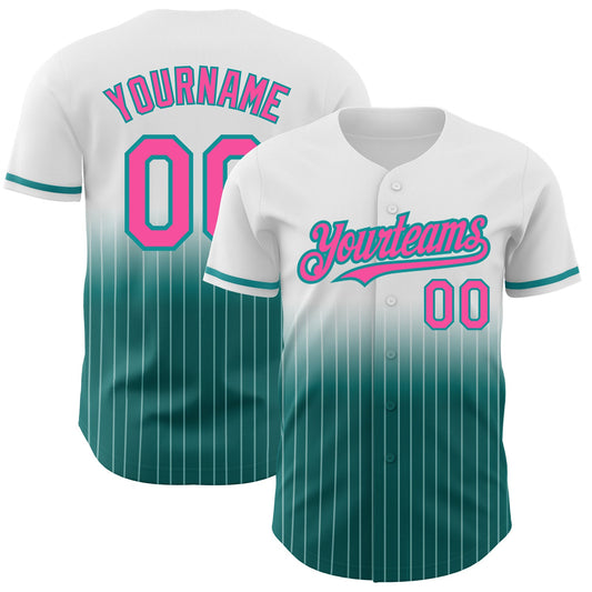 Custom White Pinstripe Pink-Teal Authentic Fade Fashion Baseball Jersey - Sky-Custom