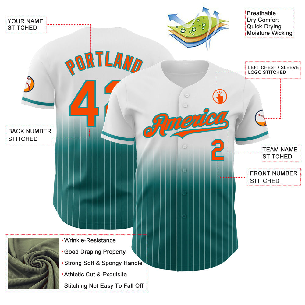 Custom White Pinstripe Orange-Teal Authentic Fade Fashion Baseball Jersey - Sky-Custom