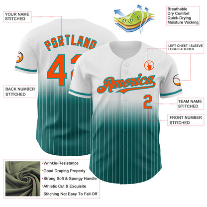 Custom White Pinstripe Orange-Teal Authentic Fade Fashion Baseball Jersey - Sky-Custom