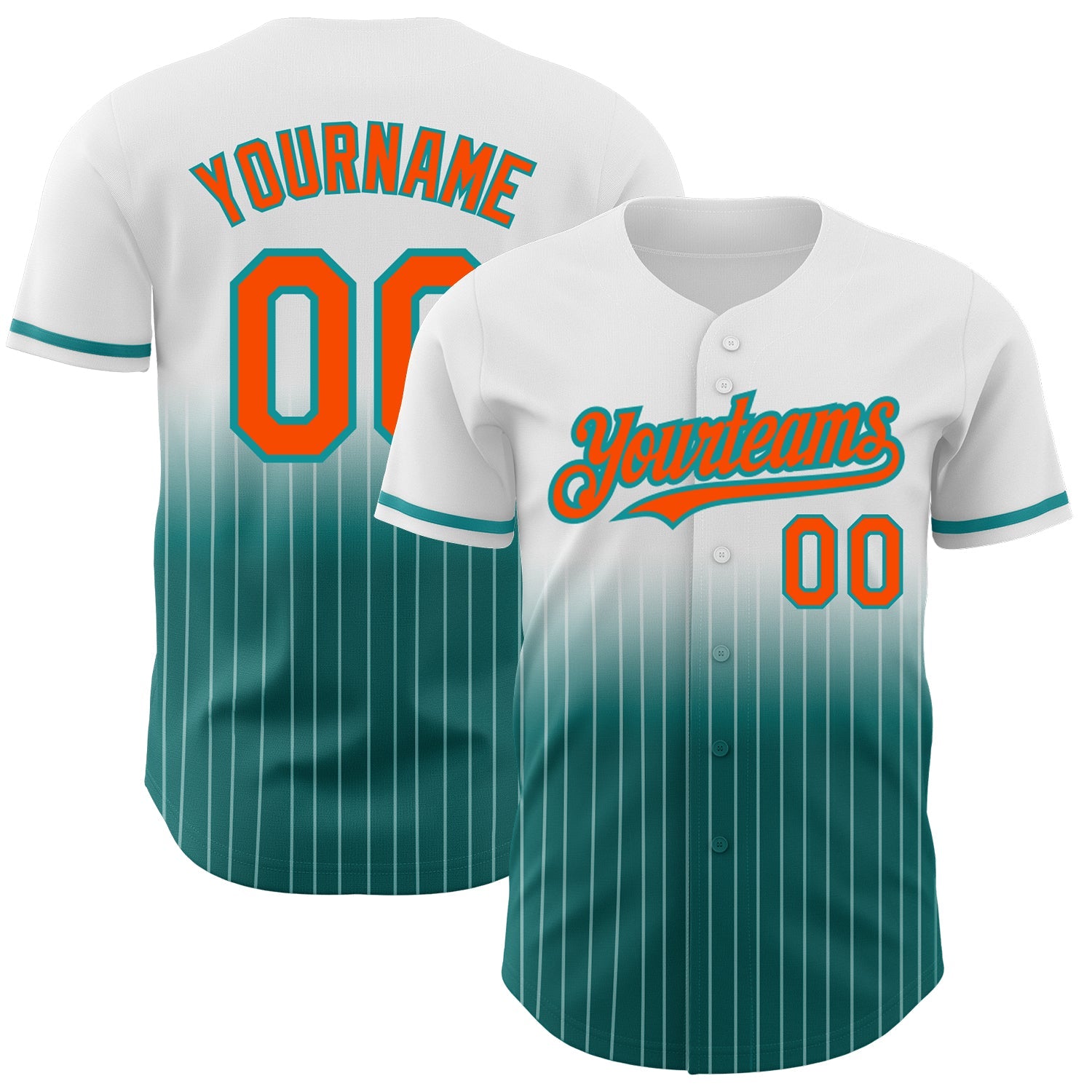 Custom White Pinstripe Orange-Teal Authentic Fade Fashion Baseball Jersey - Sky-Custom