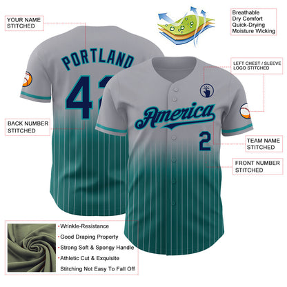 Custom Gray Pinstripe Navy-Teal Authentic Fade Fashion Baseball Jersey - Sky-Custom