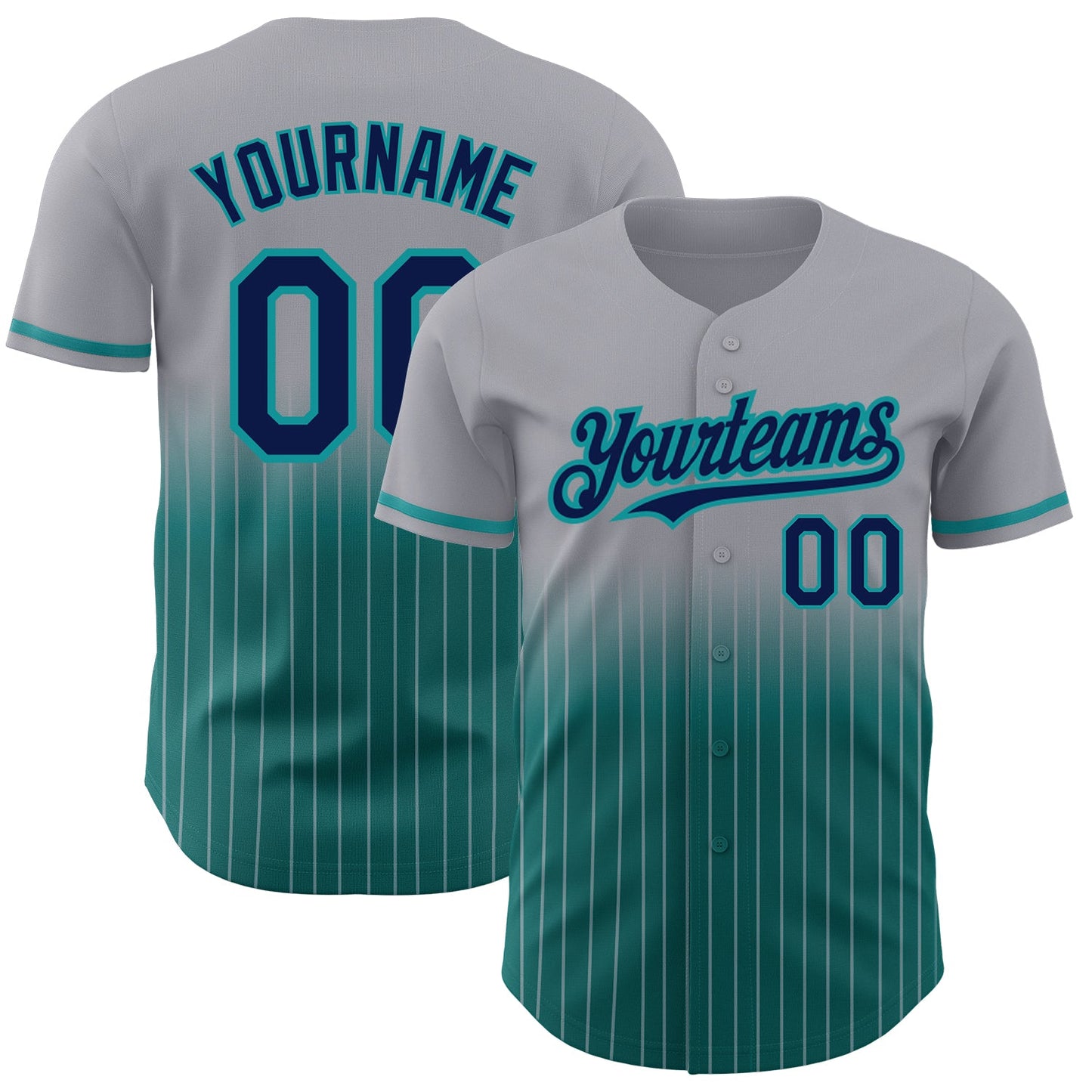 Custom Gray Pinstripe Navy-Teal Authentic Fade Fashion Baseball Jersey - Sky-Custom