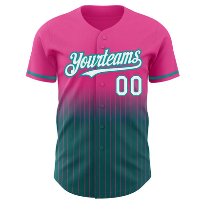 Custom Pink Pinstripe White-Teal Authentic Fade Fashion Baseball Jersey - Sky-Custom